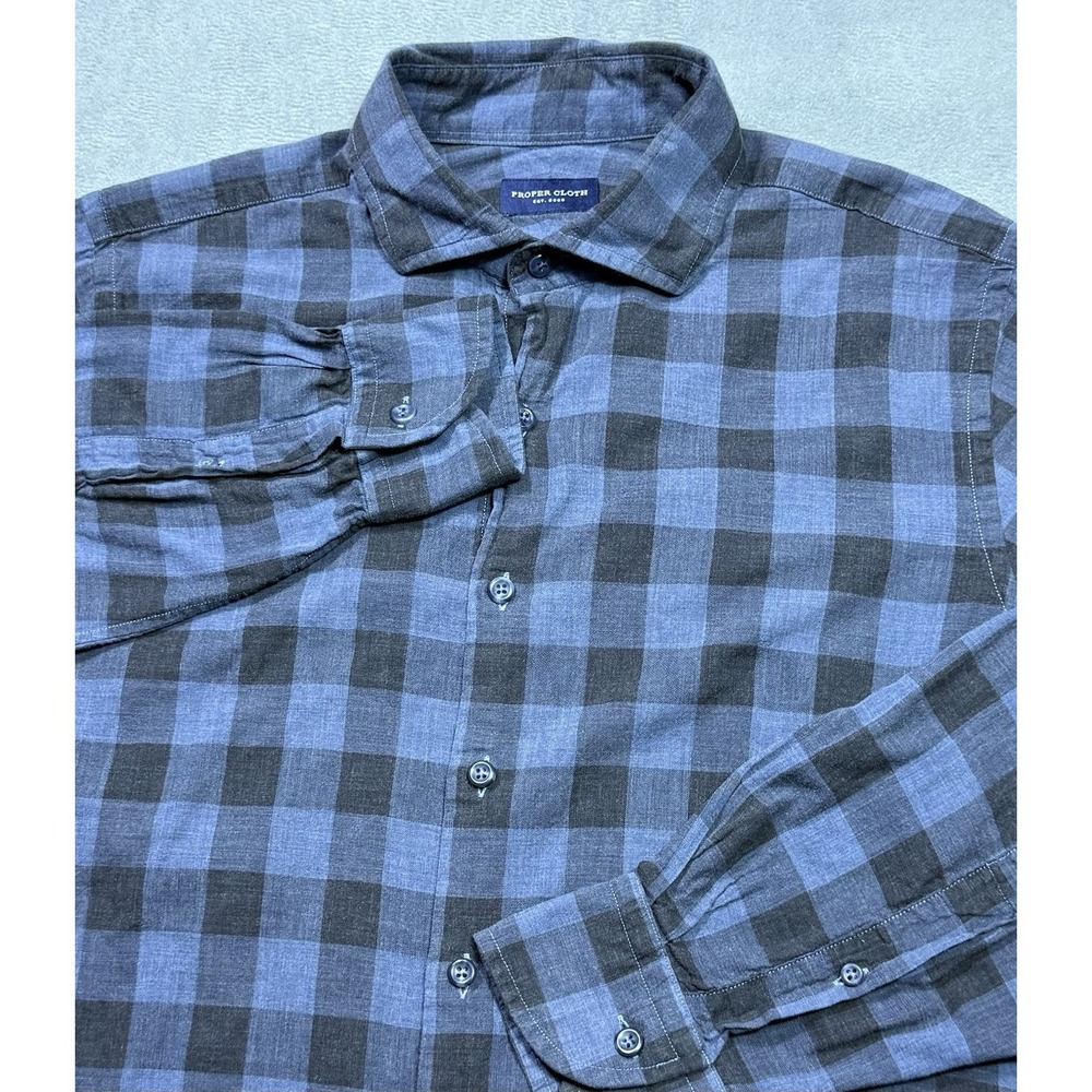 Proper Cloth Button Shirt Mens M Blue Black Buffalo Check Slim Fit Normcore Dad